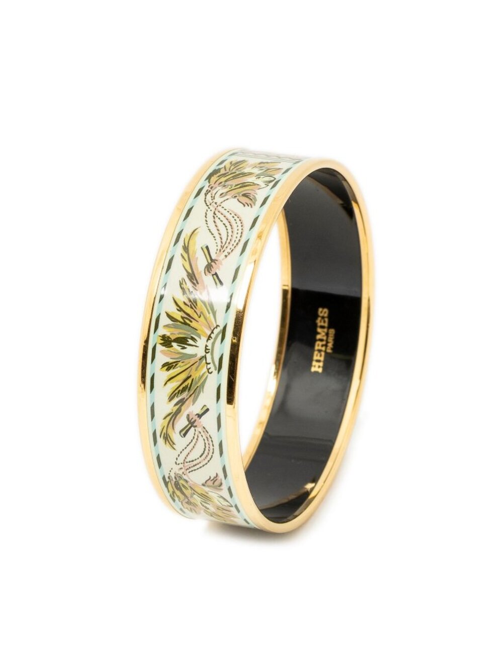 Hermes Enamel Bangle Light Green Gold Plated Bracelet